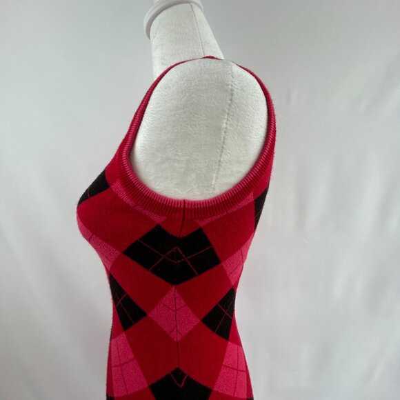 ZARA Girly Red Pink Black Argyle Diamond Stretchy Knit Dress – Preppy Y2K Small - Picture 5 of 12
